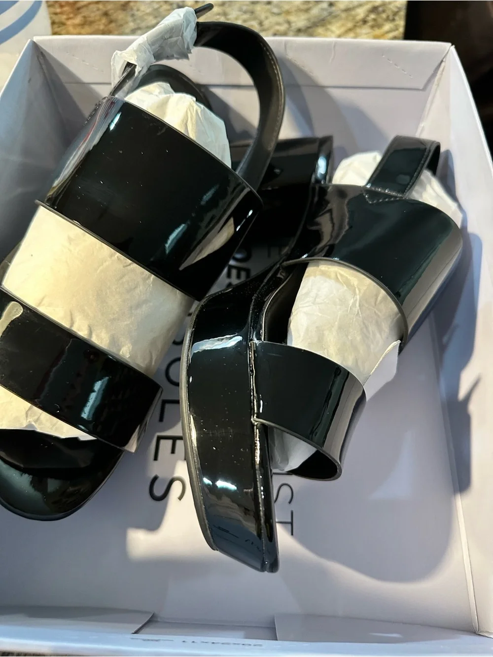 AEROSOLES Black Patent Double-Band Block Heel Mules